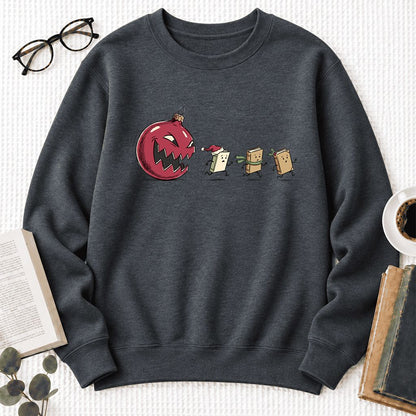 Christmas Book Chase Softstyle Sweatshirt | Holiday Book Lover Gift Dark Heather