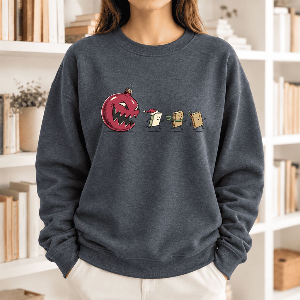 Christmas Book Chase Softstyle Sweatshirt | Holiday Book Lover Gift Dark Heather