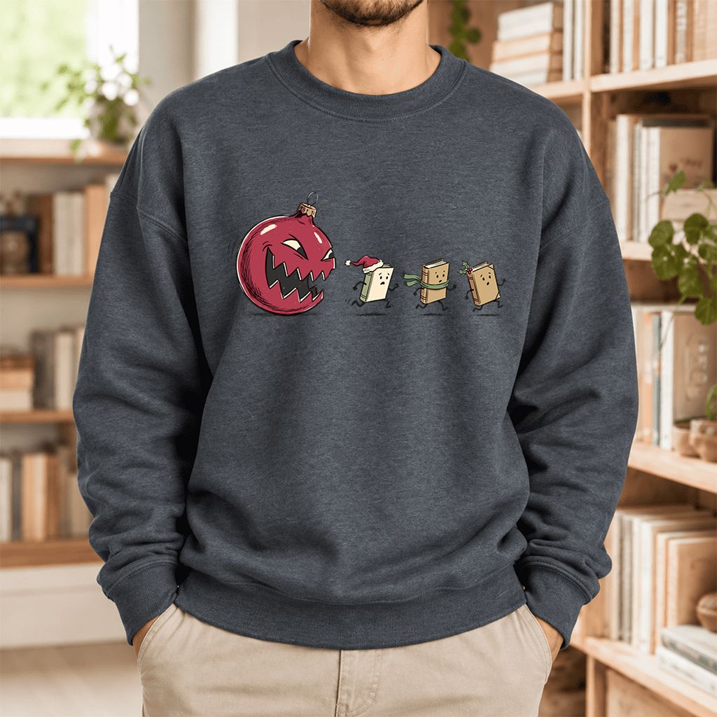 Christmas Book Chase Softstyle Sweatshirt | Holiday Book Lover Gift Dark Heather