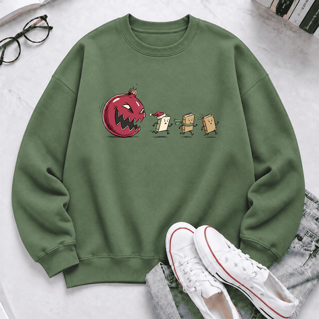 Christmas Book Chase Softstyle Sweatshirt | Holiday Book Lover Gift Military Green
