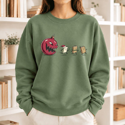 Christmas Book Chase Softstyle Sweatshirt | Holiday Book Lover Gift Military Green