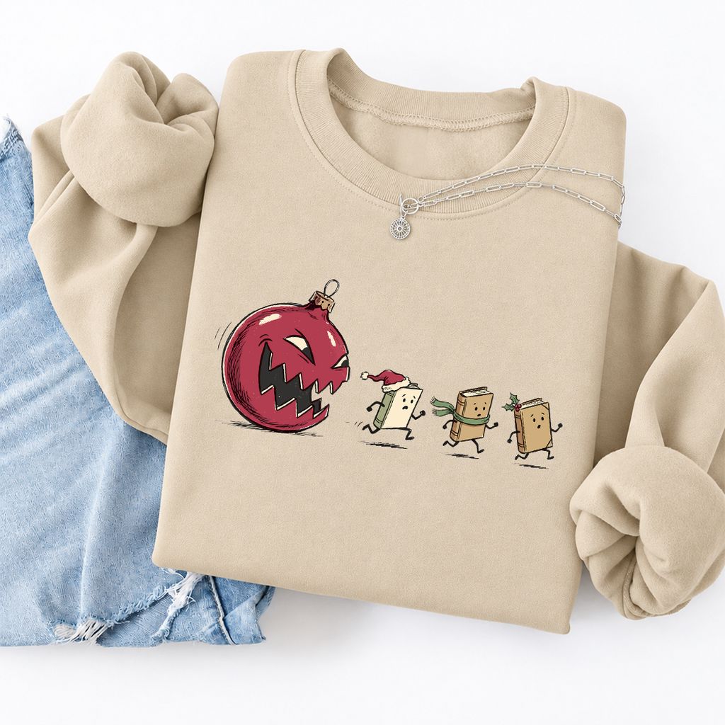 Christmas Book Chase Softstyle Sweatshirt | Holiday Book Lover Gift Sand