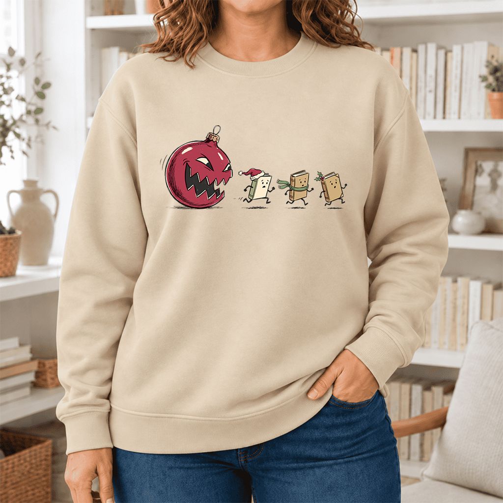 Christmas Book Chase Softstyle Sweatshirt | Holiday Book Lover Gift Sand
