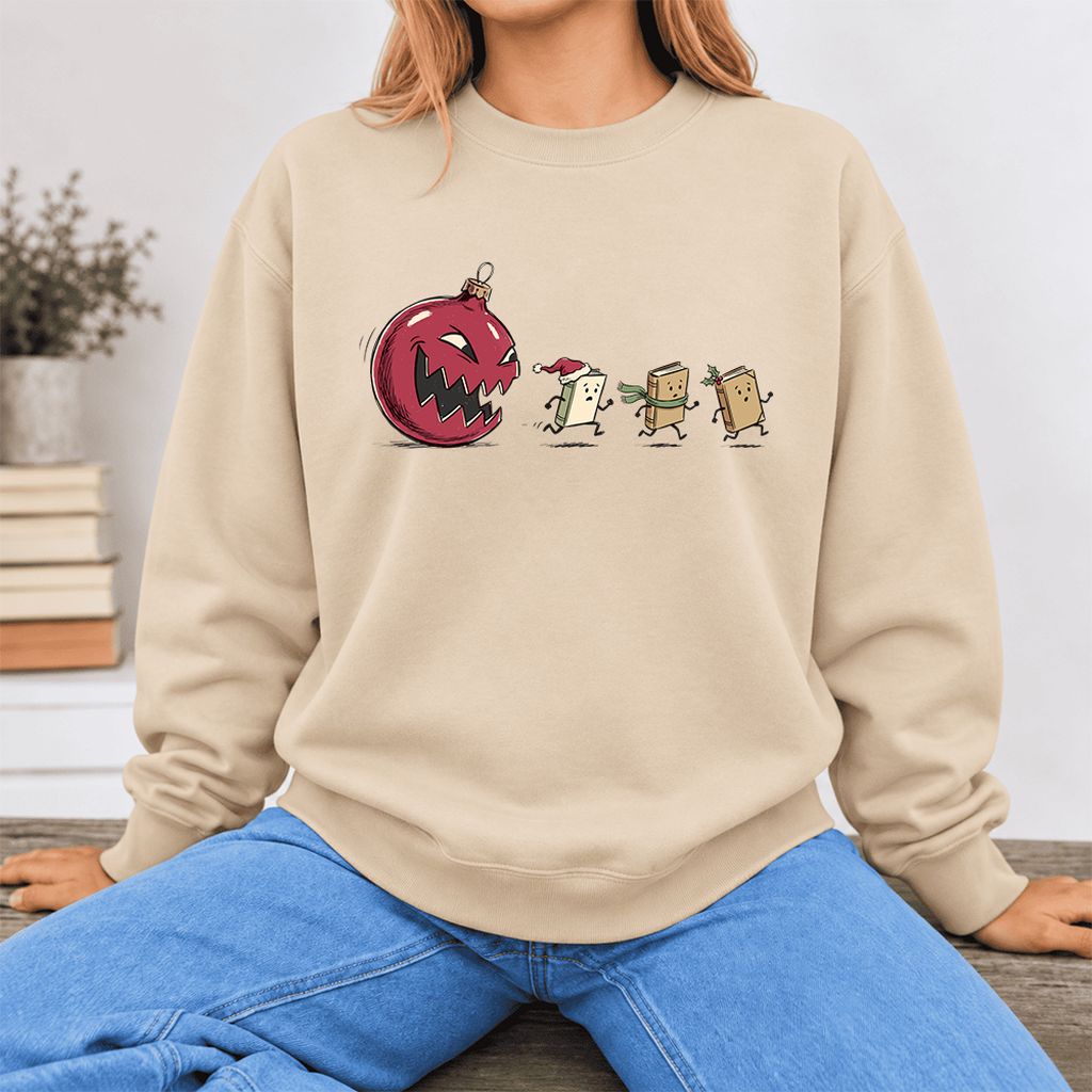 Christmas Book Chase Softstyle Sweatshirt | Holiday Book Lover Gift Sand