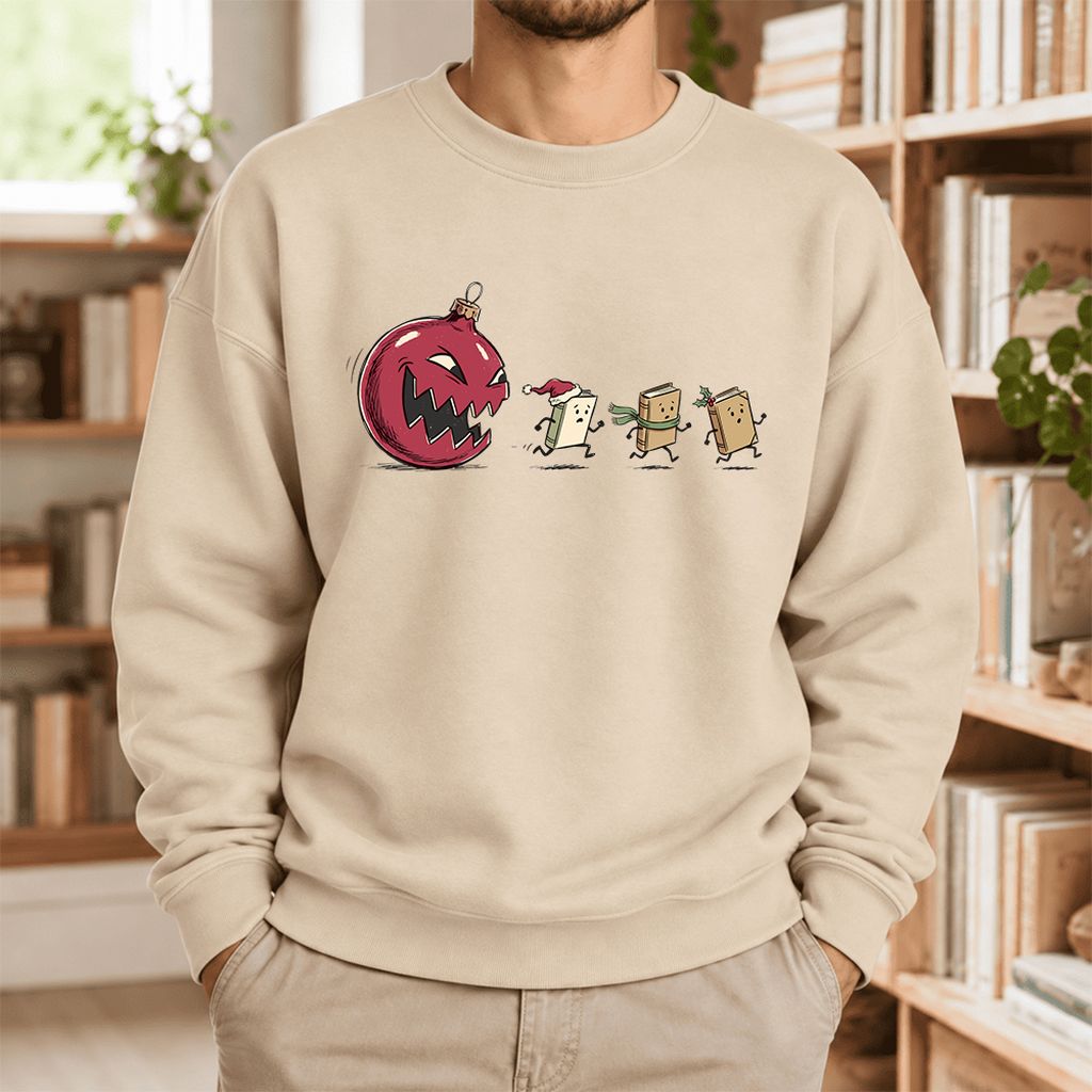 Christmas Book Chase Softstyle Sweatshirt | Holiday Book Lover Gift Sand