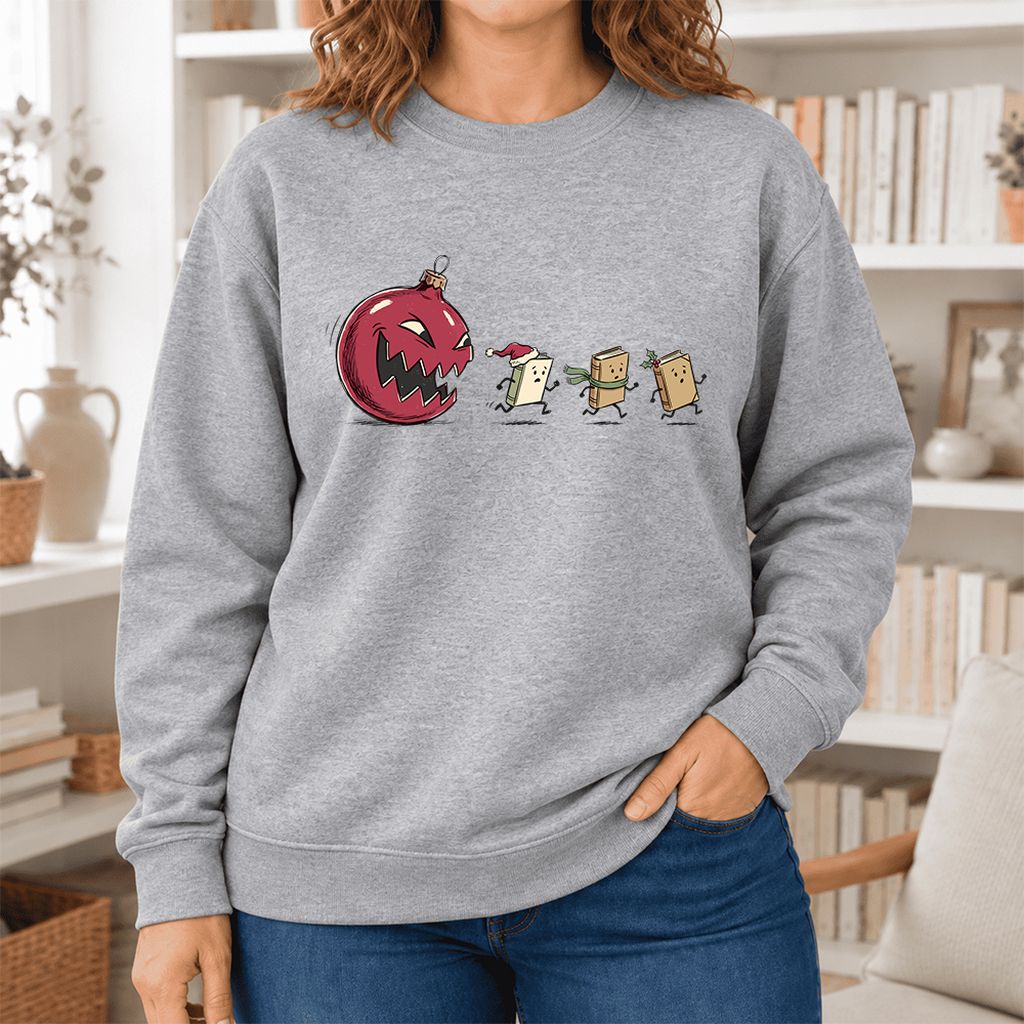 Christmas Book Chase Softstyle Sweatshirt | Holiday Book Lover Gift Sport Grey