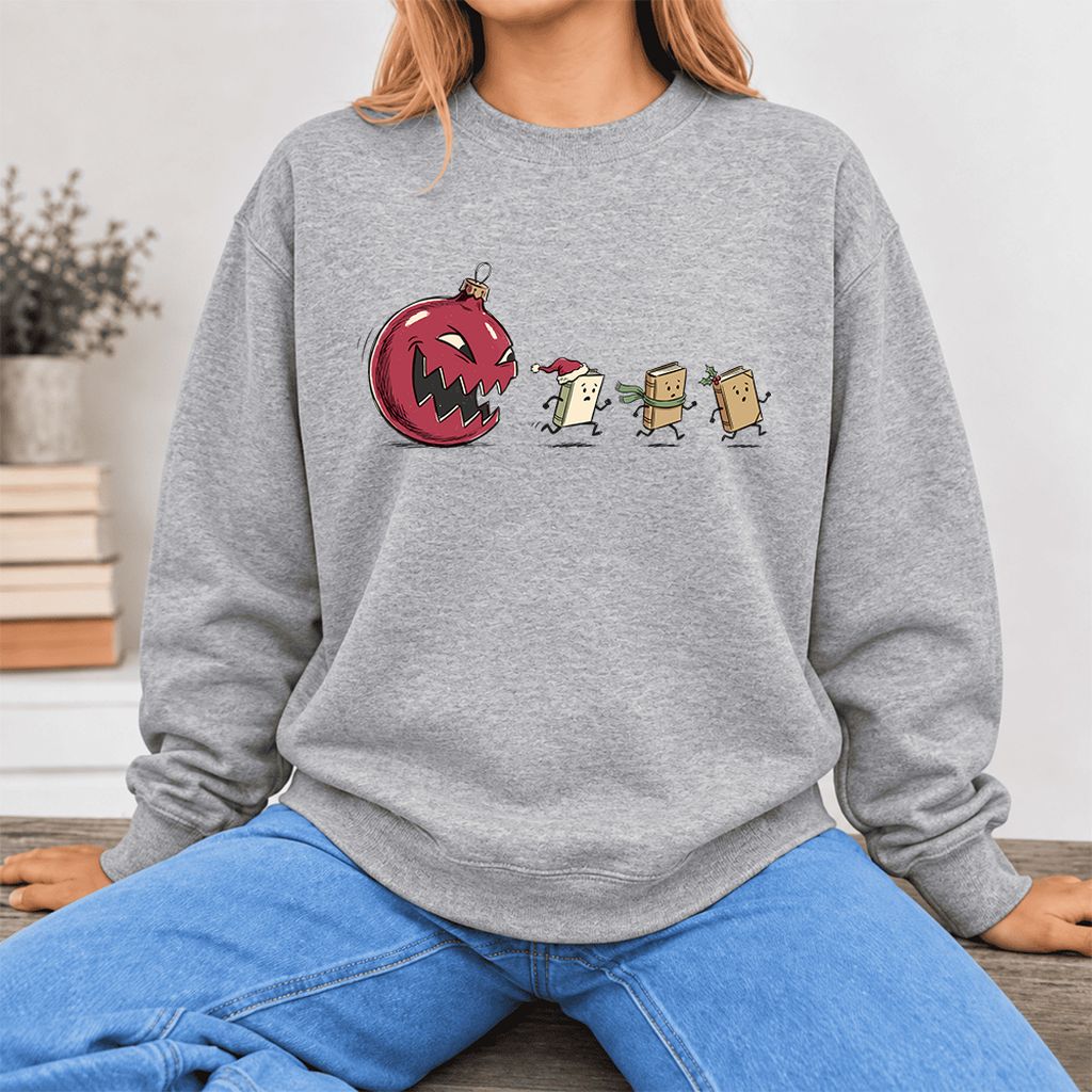 Christmas Book Chase Softstyle Sweatshirt | Holiday Book Lover Gift Sport Grey