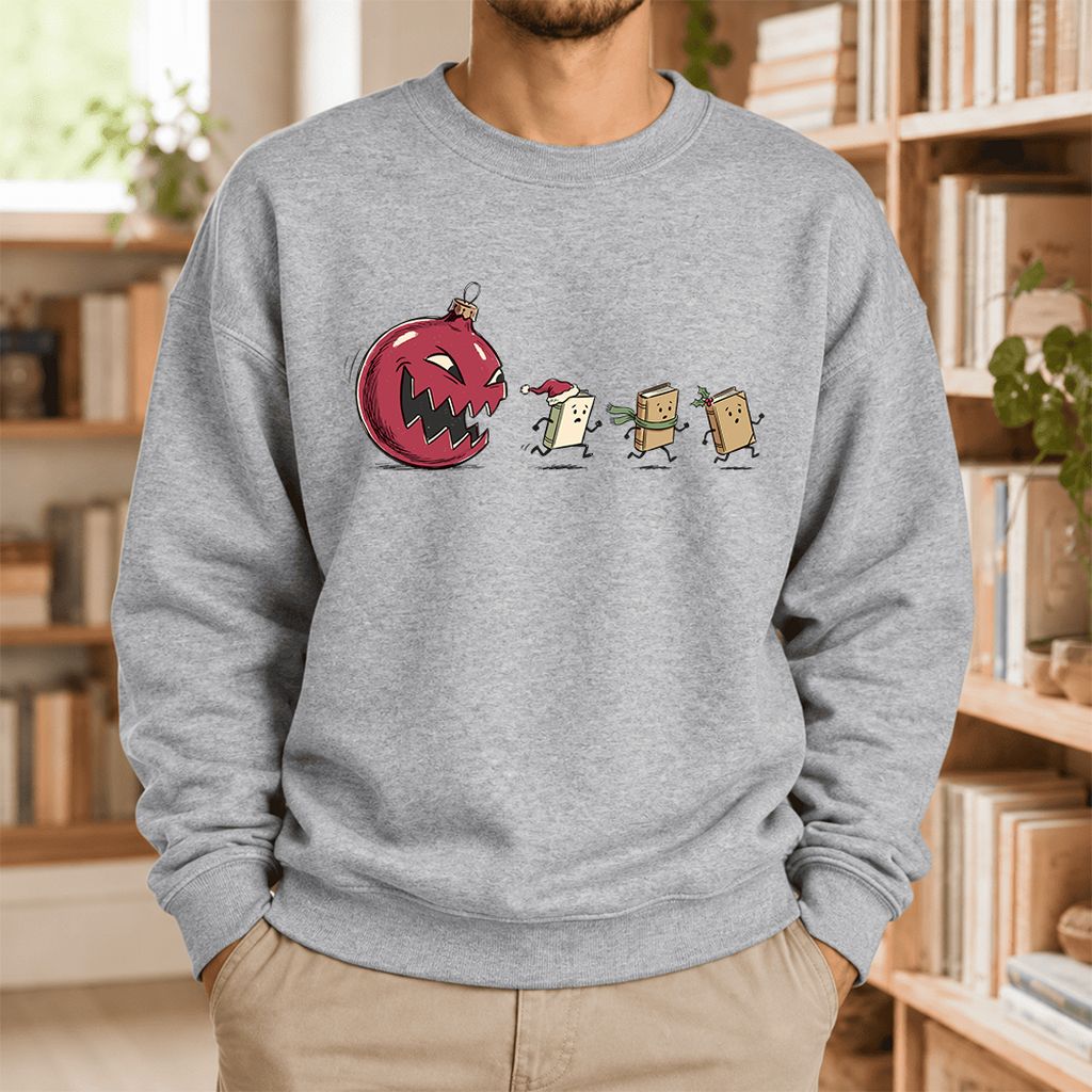 Christmas Book Chase Softstyle Sweatshirt | Holiday Book Lover Gift Sport Grey