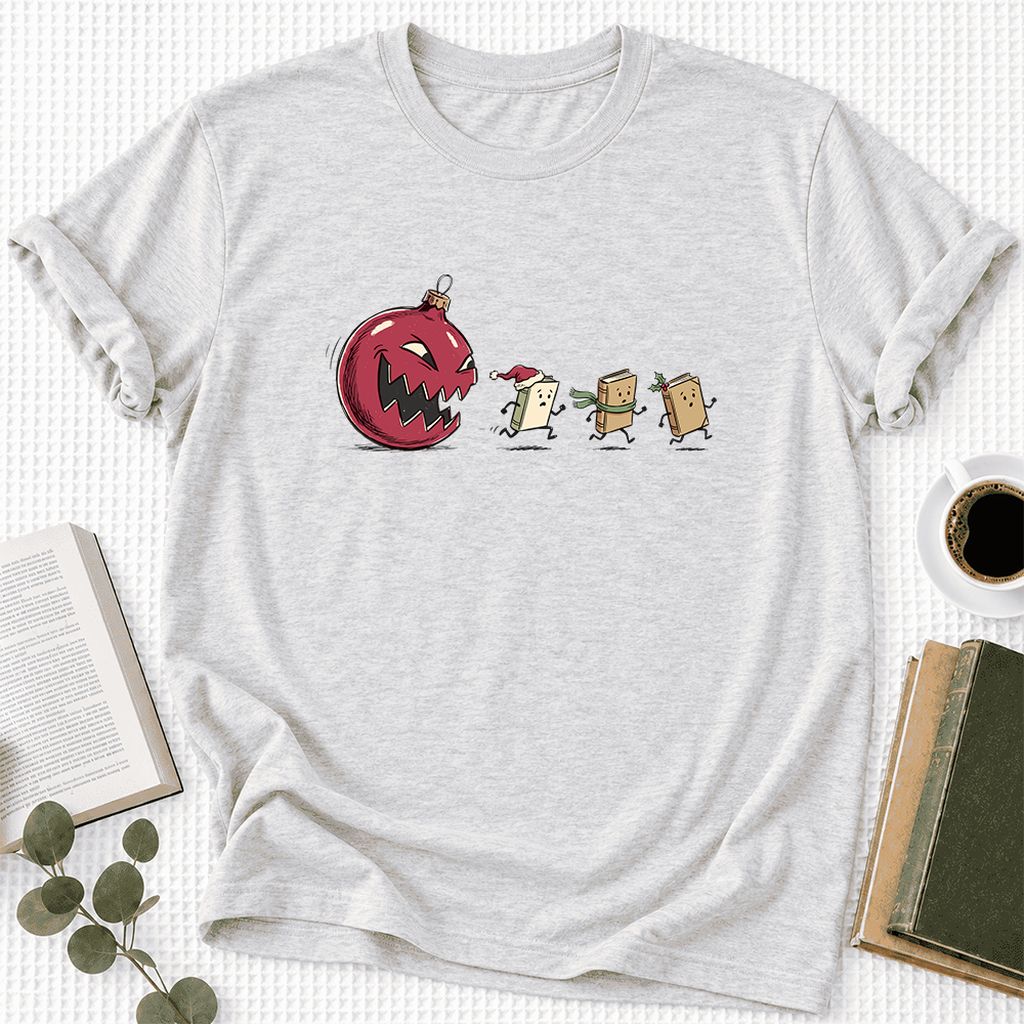 Christmas Book Chase Ultra-Soft Cotton T-Shirt | Holiday Book Lover Gift Ash