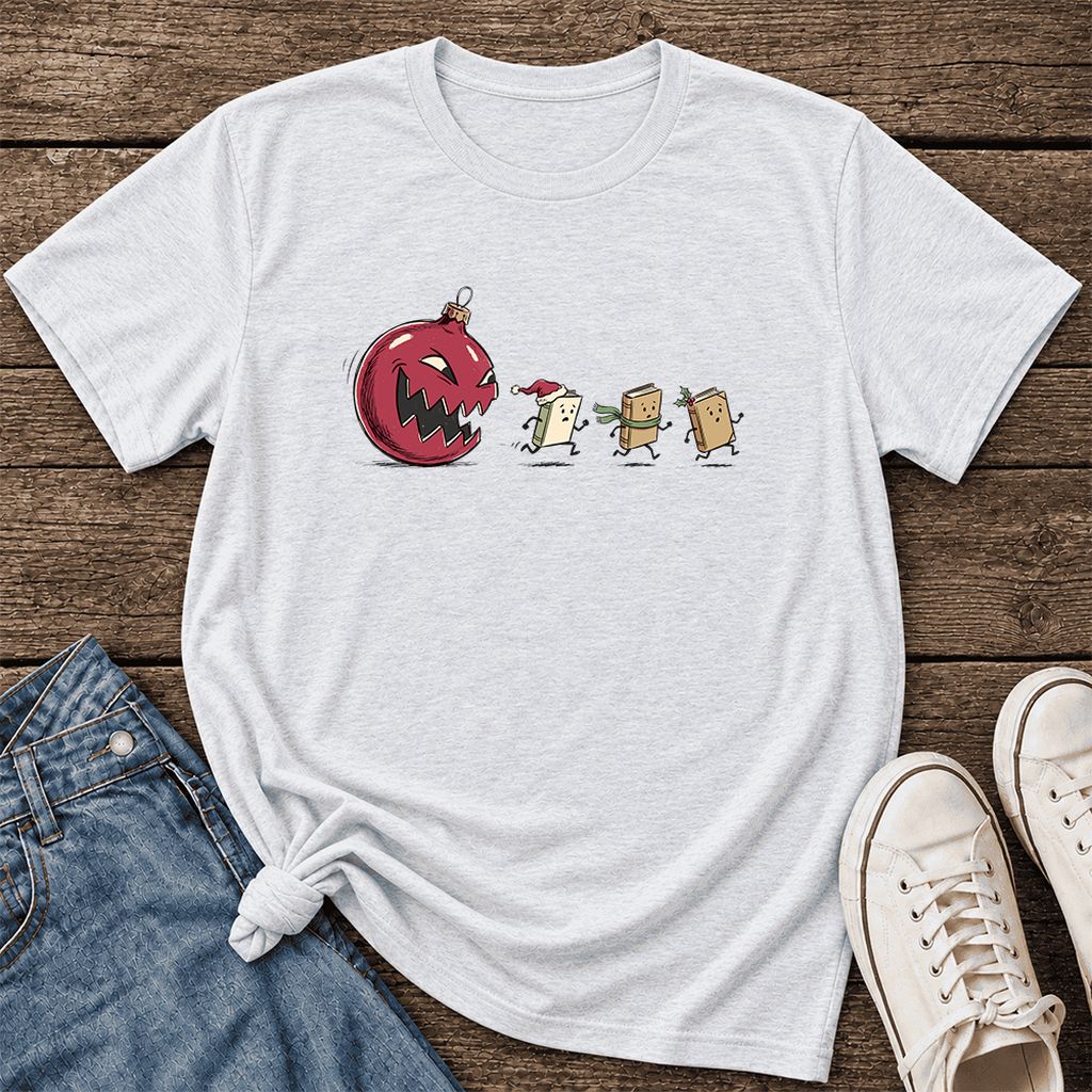 Christmas Book Chase Ultra-Soft Cotton T-Shirt | Holiday Book Lover Gift Ash