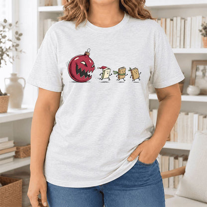 Christmas Book Chase Ultra-Soft Cotton T-Shirt | Holiday Book Lover Gift Ash