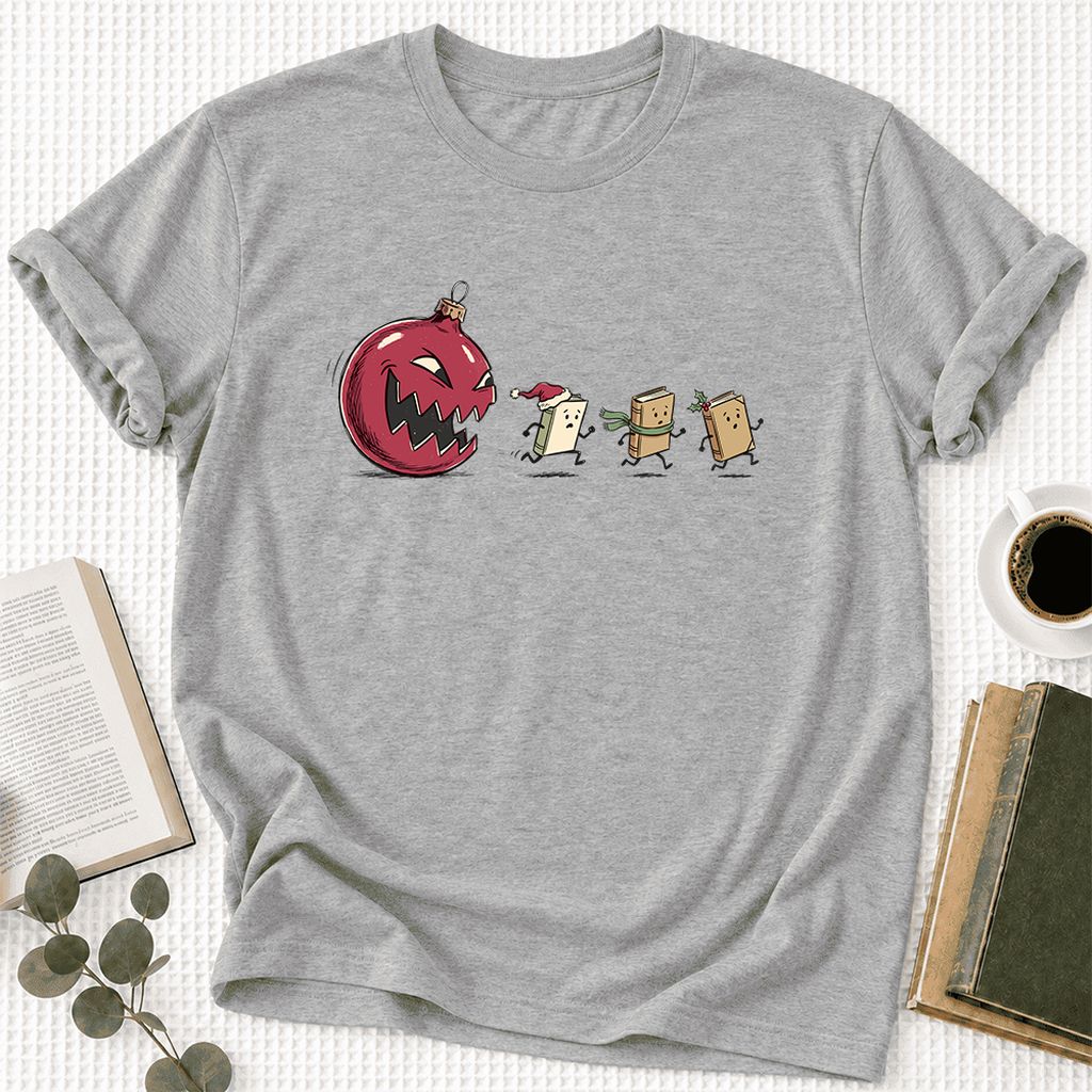 Christmas Book Chase Ultra-Soft Cotton T-Shirt | Holiday Book Lover Gift Athletic Heather