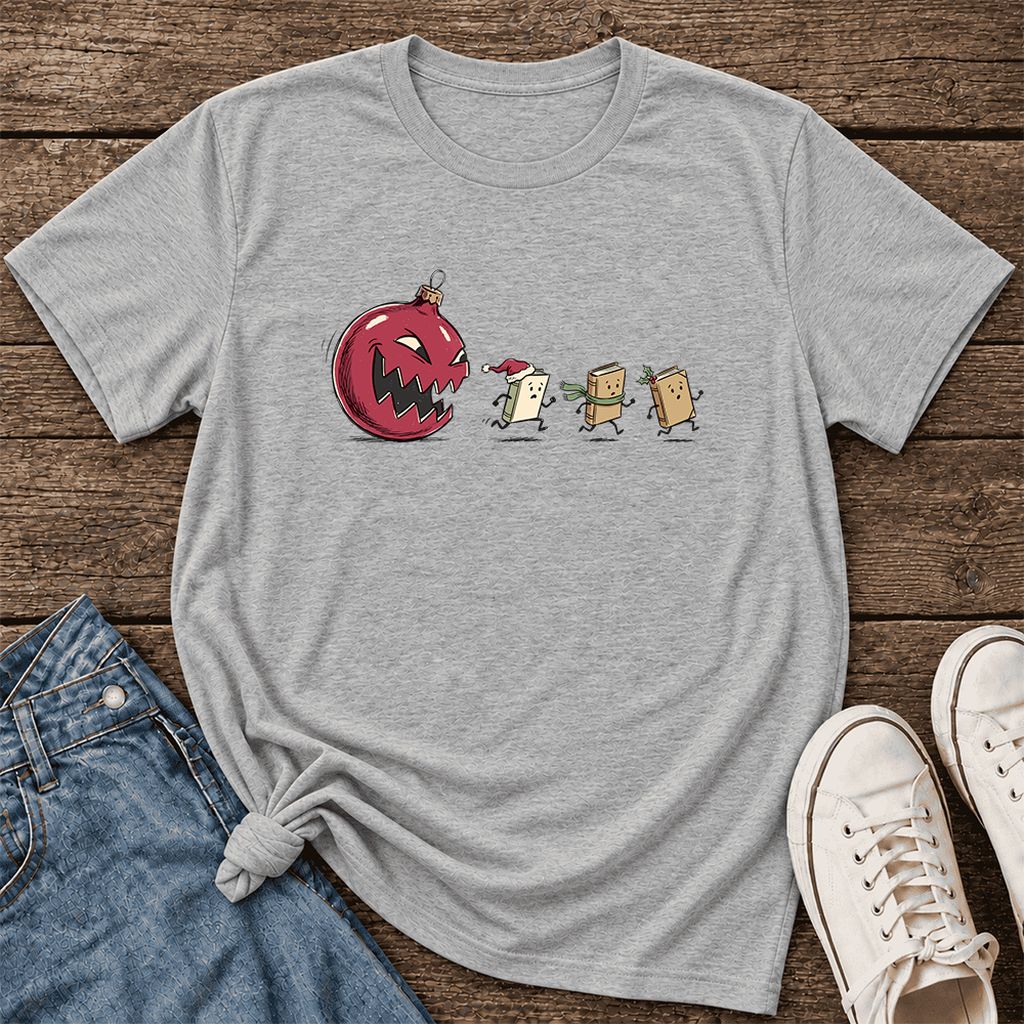 Christmas Book Chase Ultra-Soft Cotton T-Shirt | Holiday Book Lover Gift Athletic Heather