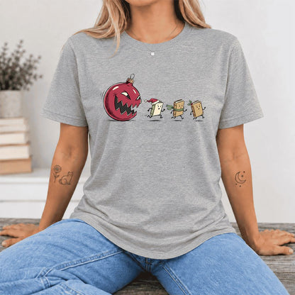 Christmas Book Chase Ultra-Soft Cotton T-Shirt | Holiday Book Lover Gift Athletic Heather