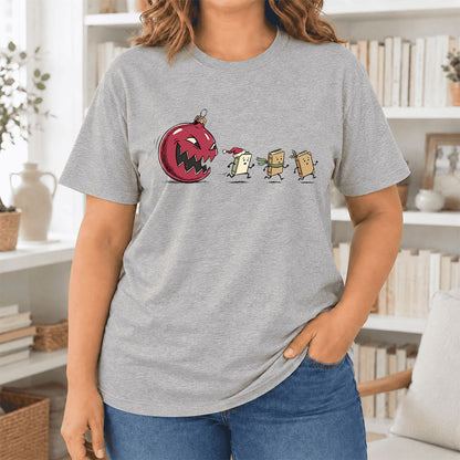 Christmas Book Chase Ultra-Soft Cotton T-Shirt | Holiday Book Lover Gift Athletic Heather