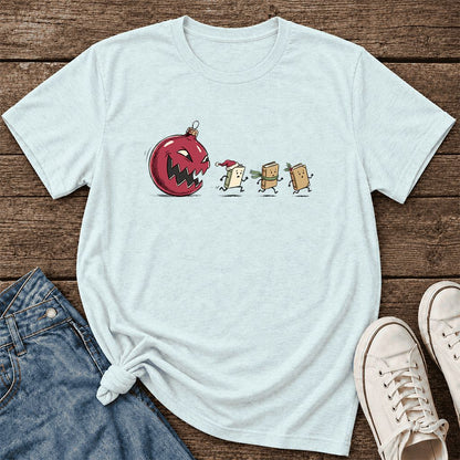 Christmas Book Chase Ultra-Soft Cotton T-Shirt | Holiday Book Lover Gift Heather Ice Blue