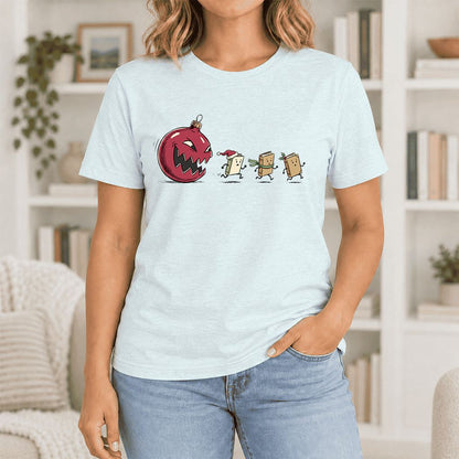 Christmas Book Chase Ultra-Soft Cotton T-Shirt | Holiday Book Lover Gift Heather Ice Blue