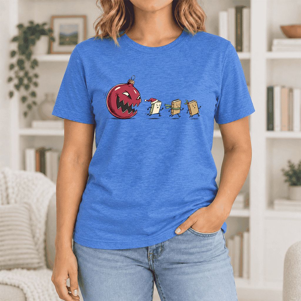 Christmas Book Chase Ultra-Soft Cotton T-Shirt | Holiday Book Lover Gift Heather True Royal