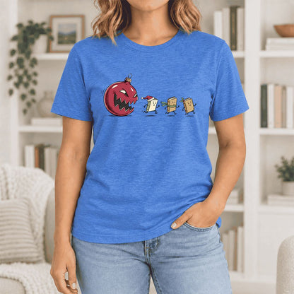 Christmas Book Chase Ultra-Soft Cotton T-Shirt | Holiday Book Lover Gift Heather True Royal