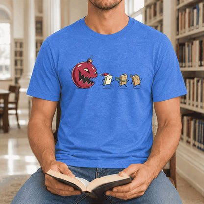 Christmas Book Chase Ultra-Soft Cotton T-Shirt | Holiday Book Lover Gift Heather True Royal
