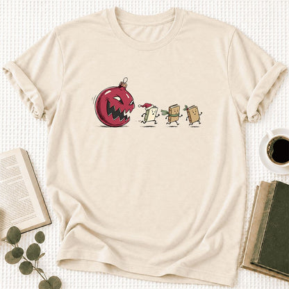 Christmas Book Chase Ultra-Soft Cotton T-Shirt | Holiday Book Lover Gift Natural