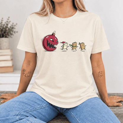 Christmas Book Chase Ultra-Soft Cotton T-Shirt | Holiday Book Lover Gift Natural