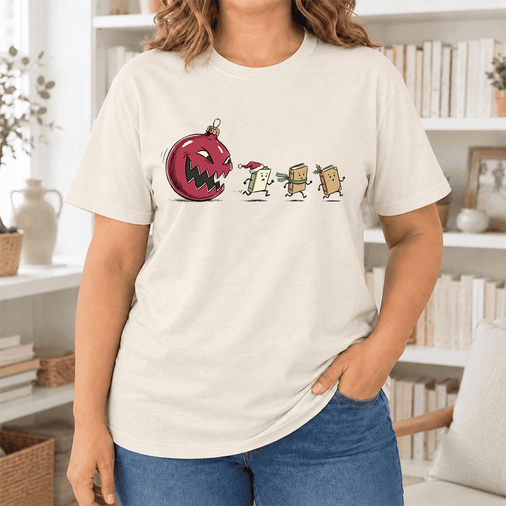 Christmas Book Chase Ultra-Soft Cotton T-Shirt | Holiday Book Lover Gift Natural
