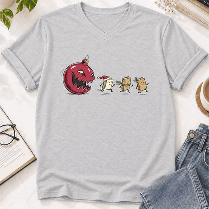 Christmas Book Chase Ultra-Soft V-Neck | Holiday Book Lover Gift Ash