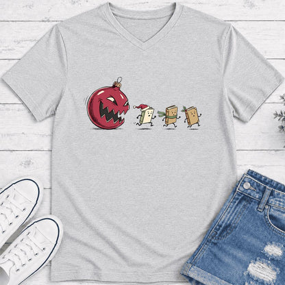 Christmas Book Chase Ultra-Soft V-Neck | Holiday Book Lover Gift Ash