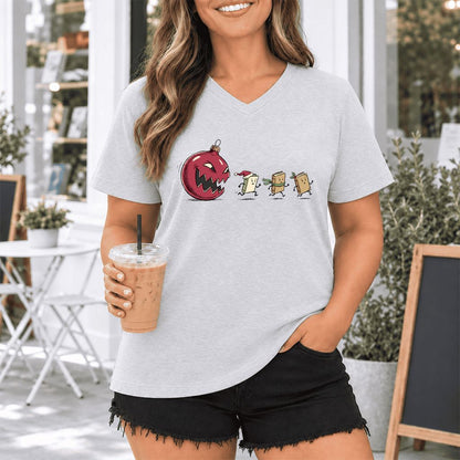 Christmas Book Chase Ultra-Soft V-Neck | Holiday Book Lover Gift Ash