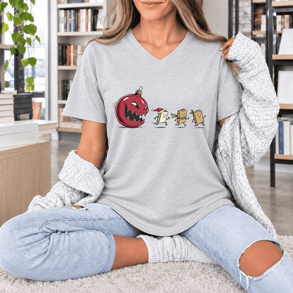 Christmas Book Chase Ultra-Soft V-Neck | Holiday Book Lover Gift Ash