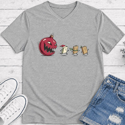 Christmas Book Chase Ultra-Soft V-Neck | Holiday Book Lover Gift Athletic Heather