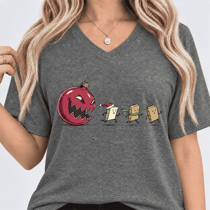 Christmas Book Chase Ultra-Soft V-Neck | Holiday Book Lover Gift Deep Heather