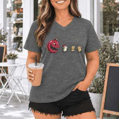 Christmas Book Chase Ultra-Soft V-Neck | Holiday Book Lover Gift Deep Heather