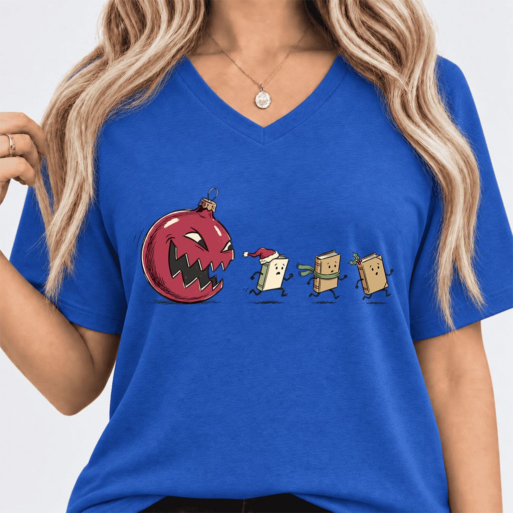Christmas Book Chase Ultra-Soft V-Neck | Holiday Book Lover Gift True Royal