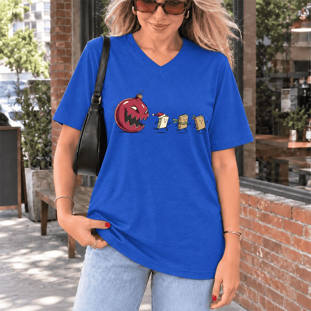 Christmas Book Chase Ultra-Soft V-Neck | Holiday Book Lover Gift True Royal
