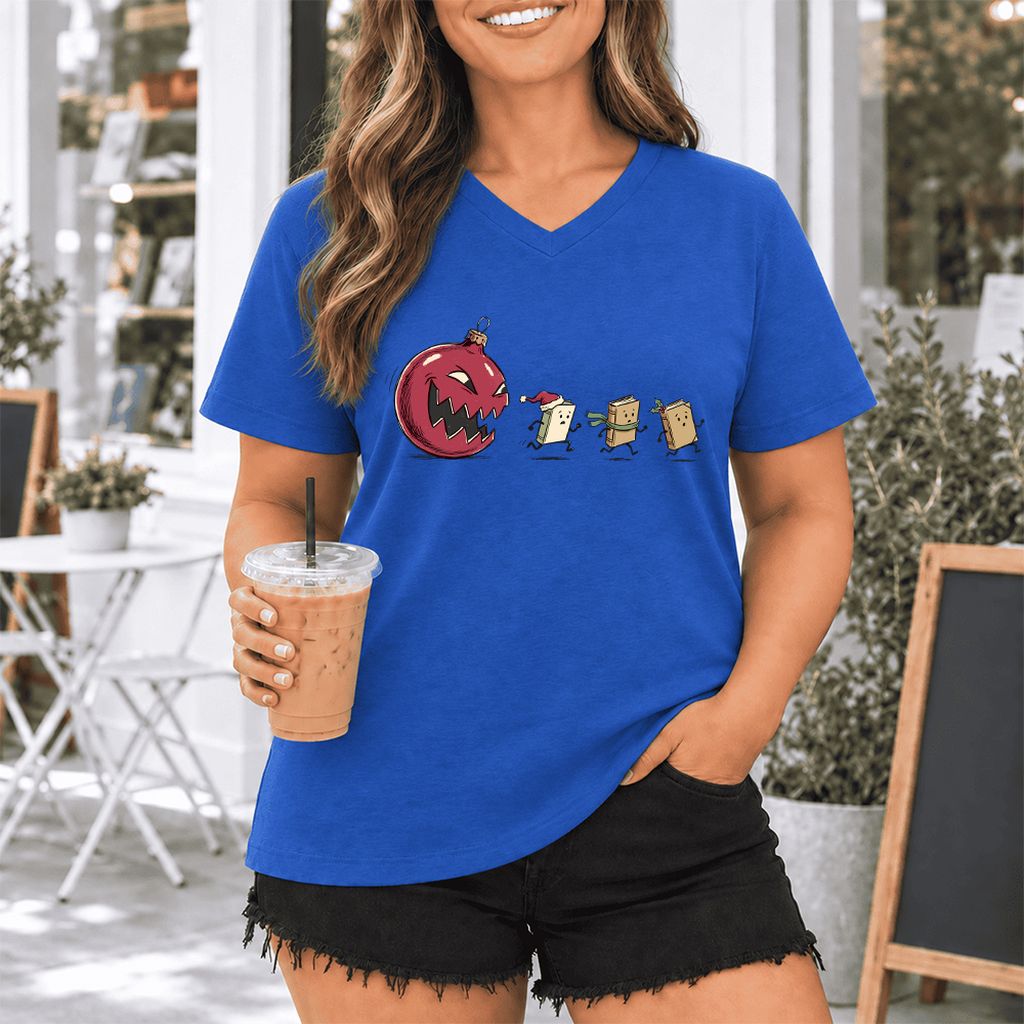 Christmas Book Chase Ultra-Soft V-Neck | Holiday Book Lover Gift True Royal