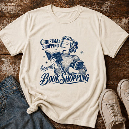 Christmas Shopping But Mostly Book Shopping Printed T-Shirt | Reader Gift Natural