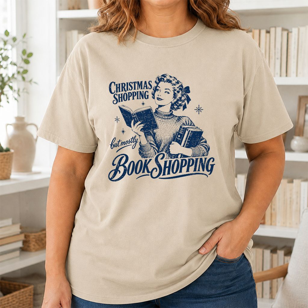 Christmas Shopping But Mostly Book Shopping Printed T-Shirt | Reader Gift Sand