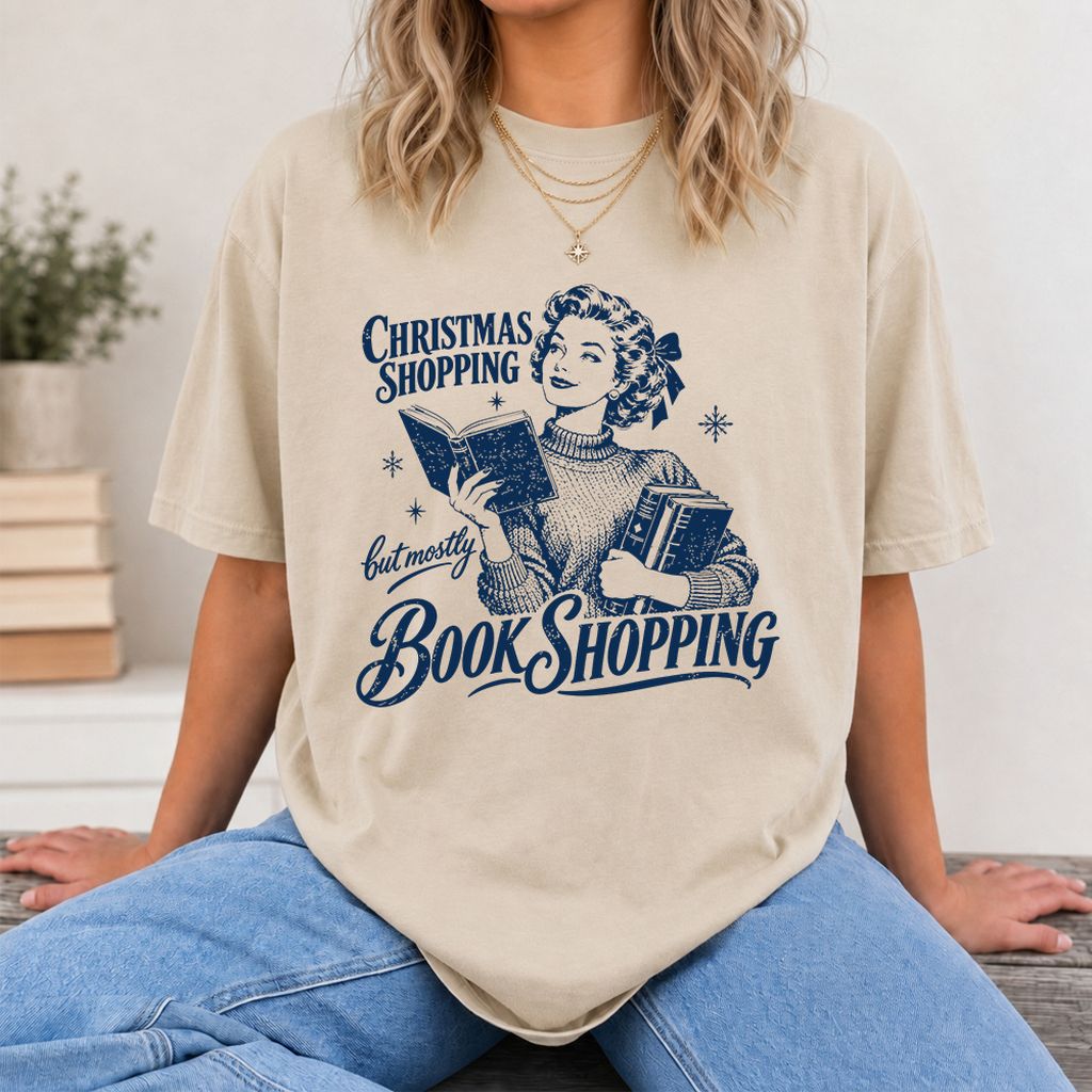 Christmas Shopping But Mostly Book Shopping Printed T-Shirt | Reader Gift Sand