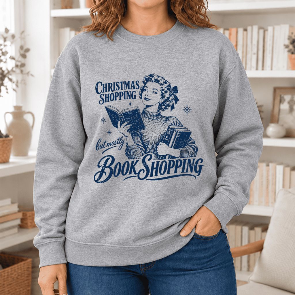Christmas Shopping But Mostly Book Shopping Softstyle Sweatshirt | Reader Gift Sport Grey