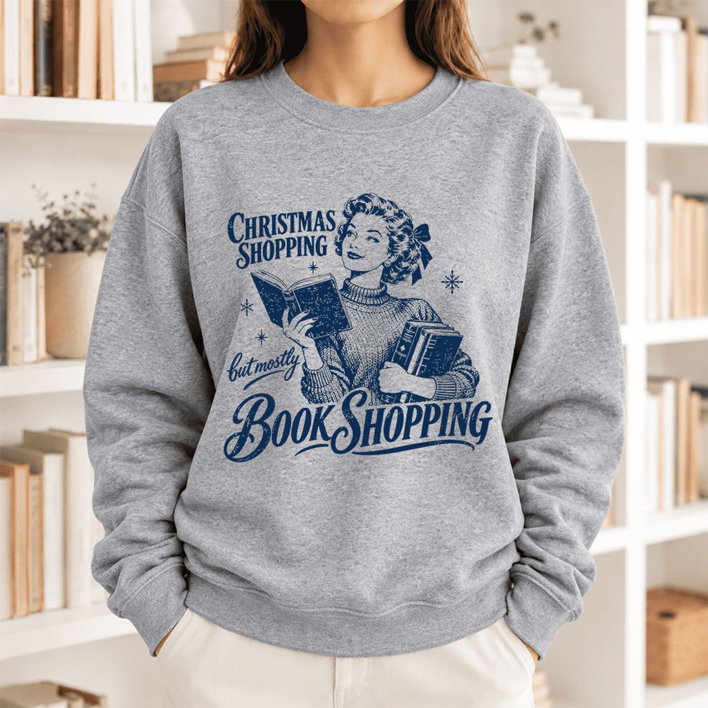Christmas Shopping But Mostly Book Shopping Softstyle Sweatshirt | Reader Gift Sport Grey