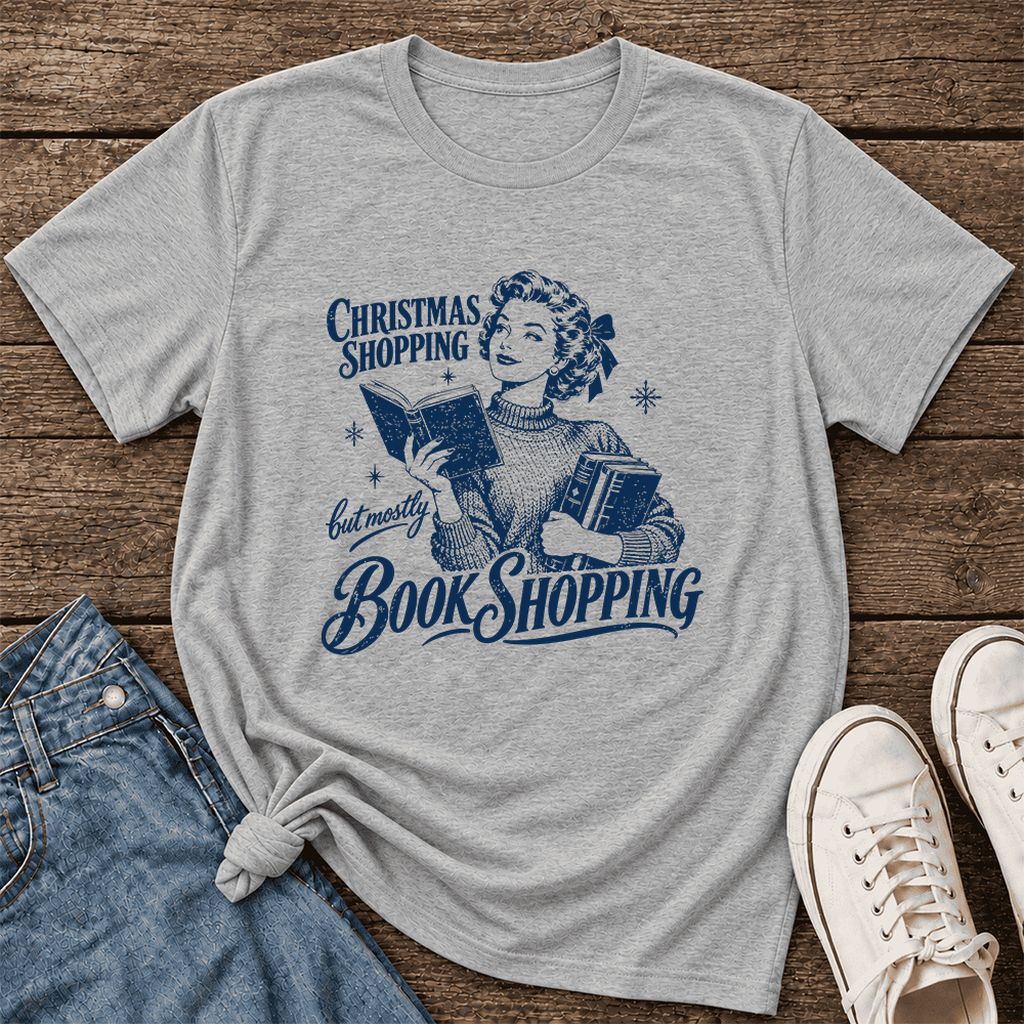 Christmas Shopping But Mostly Book Shopping Ultra-Soft Cotton T-Shirt | Gift Athletic Heather