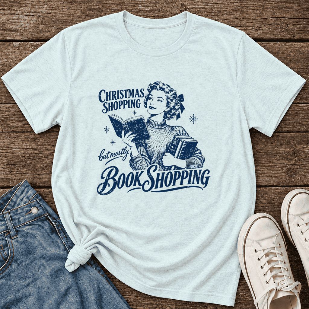 Christmas Shopping But Mostly Book Shopping Ultra-Soft Cotton T-Shirt | Gift Heather Ice Blue