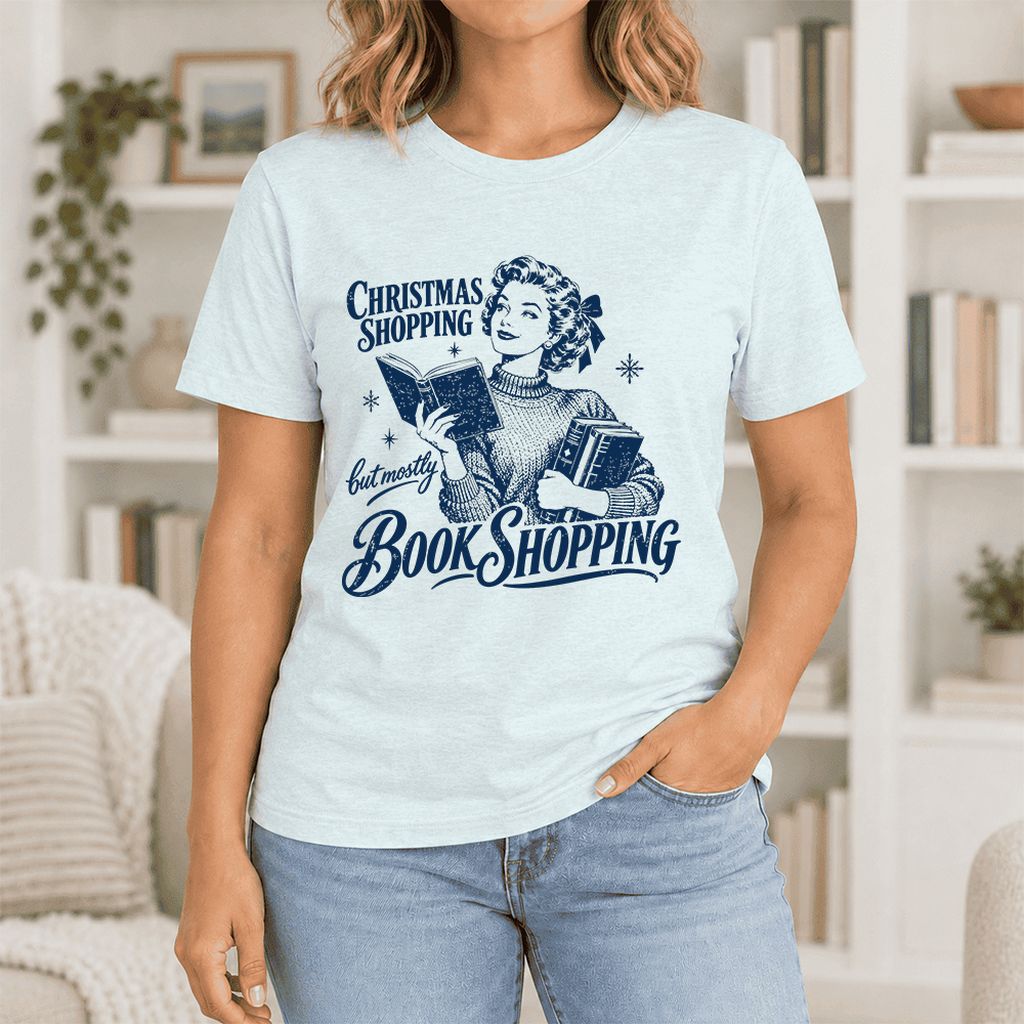 Christmas Shopping But Mostly Book Shopping Ultra-Soft Cotton T-Shirt | Gift Heather Ice Blue