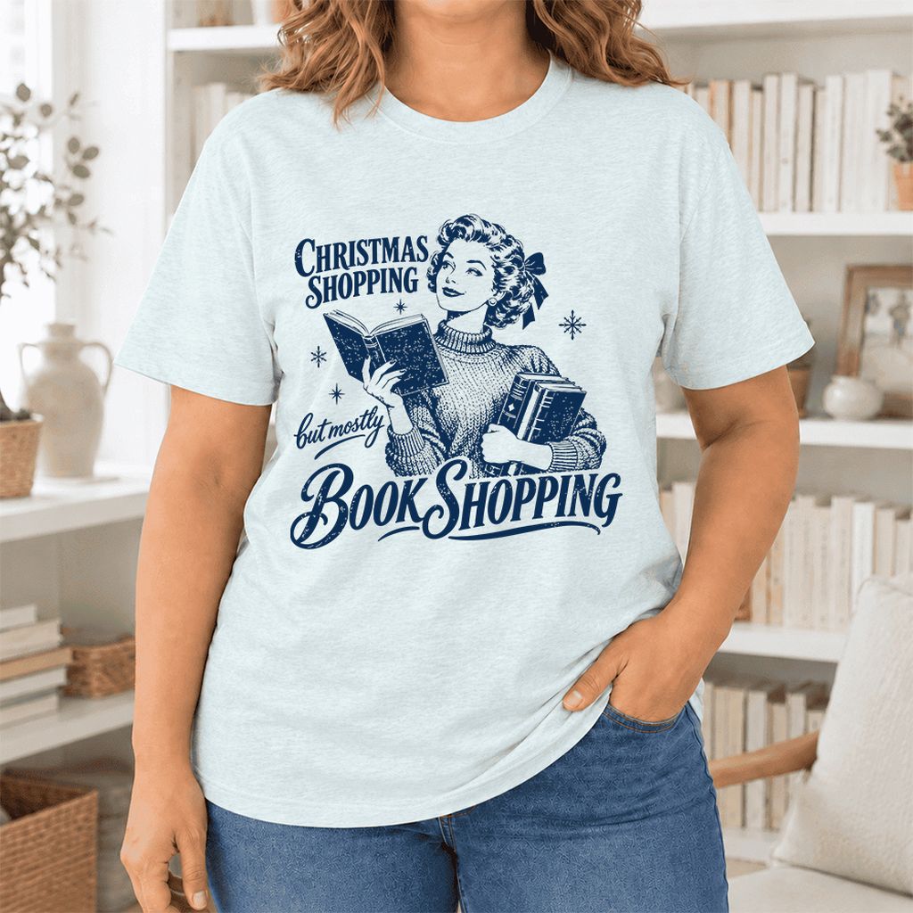 Christmas Shopping But Mostly Book Shopping Ultra-Soft Cotton T-Shirt | Gift Heather Ice Blue