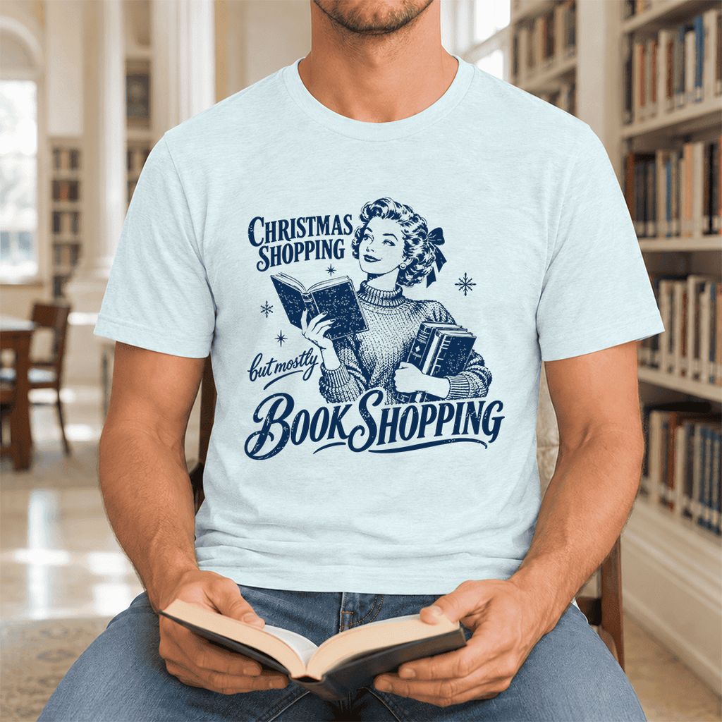 Christmas Shopping But Mostly Book Shopping Ultra-Soft Cotton T-Shirt | Gift Heather Ice Blue