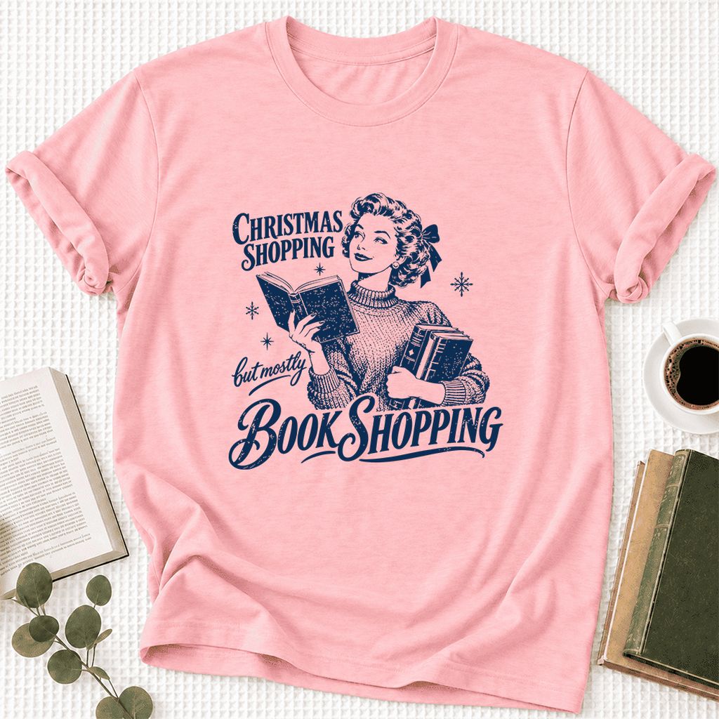 Christmas Shopping But Mostly Book Shopping Ultra-Soft Cotton T-Shirt | Gift Pink