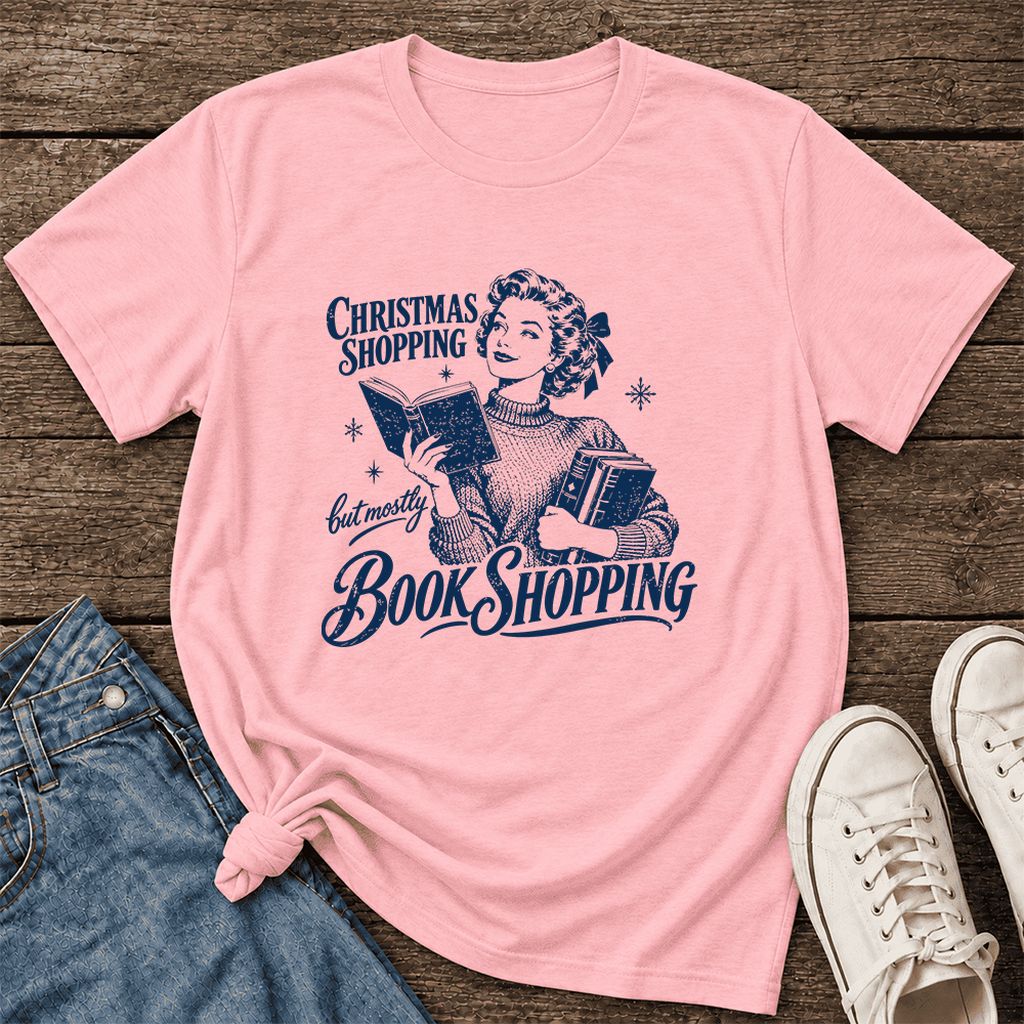 Christmas Shopping But Mostly Book Shopping Ultra-Soft Cotton T-Shirt | Gift Pink