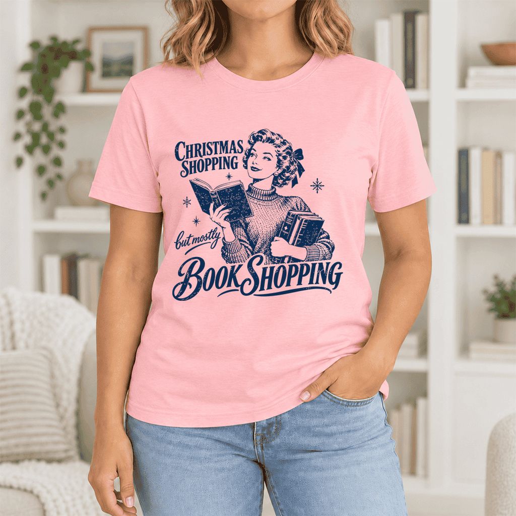 Christmas Shopping But Mostly Book Shopping Ultra-Soft Cotton T-Shirt | Gift Pink